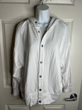Stateside Anthropologie Women's Hooded Snap Front Jacket White NEW ~ Size L